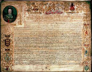 Image shows an official copy of the 1707 Treaty of Union.
