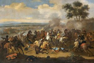 Image shows Jan van Huchtenburg's painting of the Battle of the Boyne.