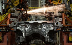 Our industrial revolution: Robots welding part of a Chrysler SUV together at the Jefferson North Assembly Plant in Detroit, Michigan