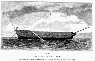The Jersey prison ship as moored at the Wallabout near Long Island, 1782.